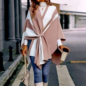 Women’s Two-tone Asymmetrical Wrap with batwing sleeves..